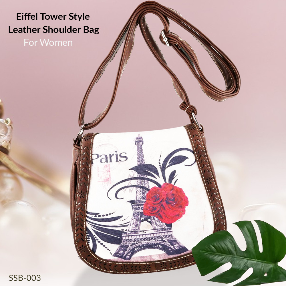 Buy Fashion Brown Leather Shoulder Bag Eiffel Tower Pattern Crossbody Bag Summer Style Hollow ...